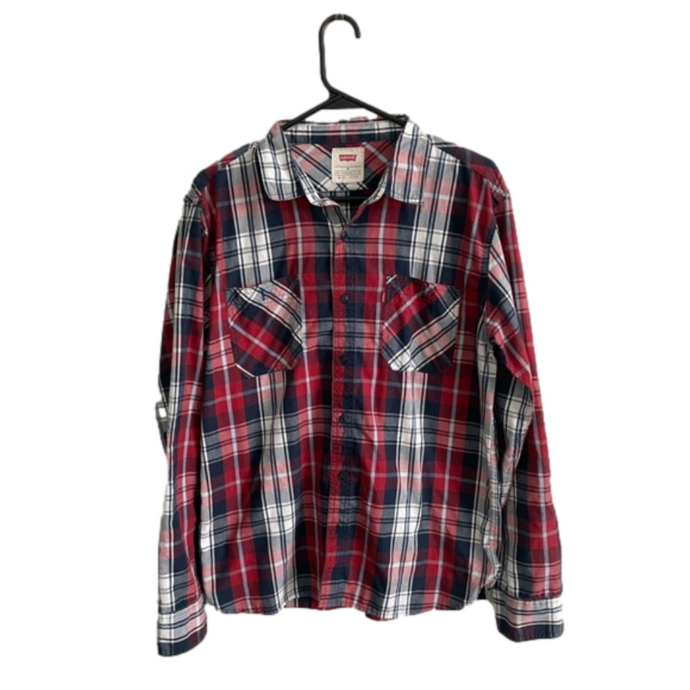 Levi’s Plaid Button Down Shirt Mens Medium Red Blue Western Casual